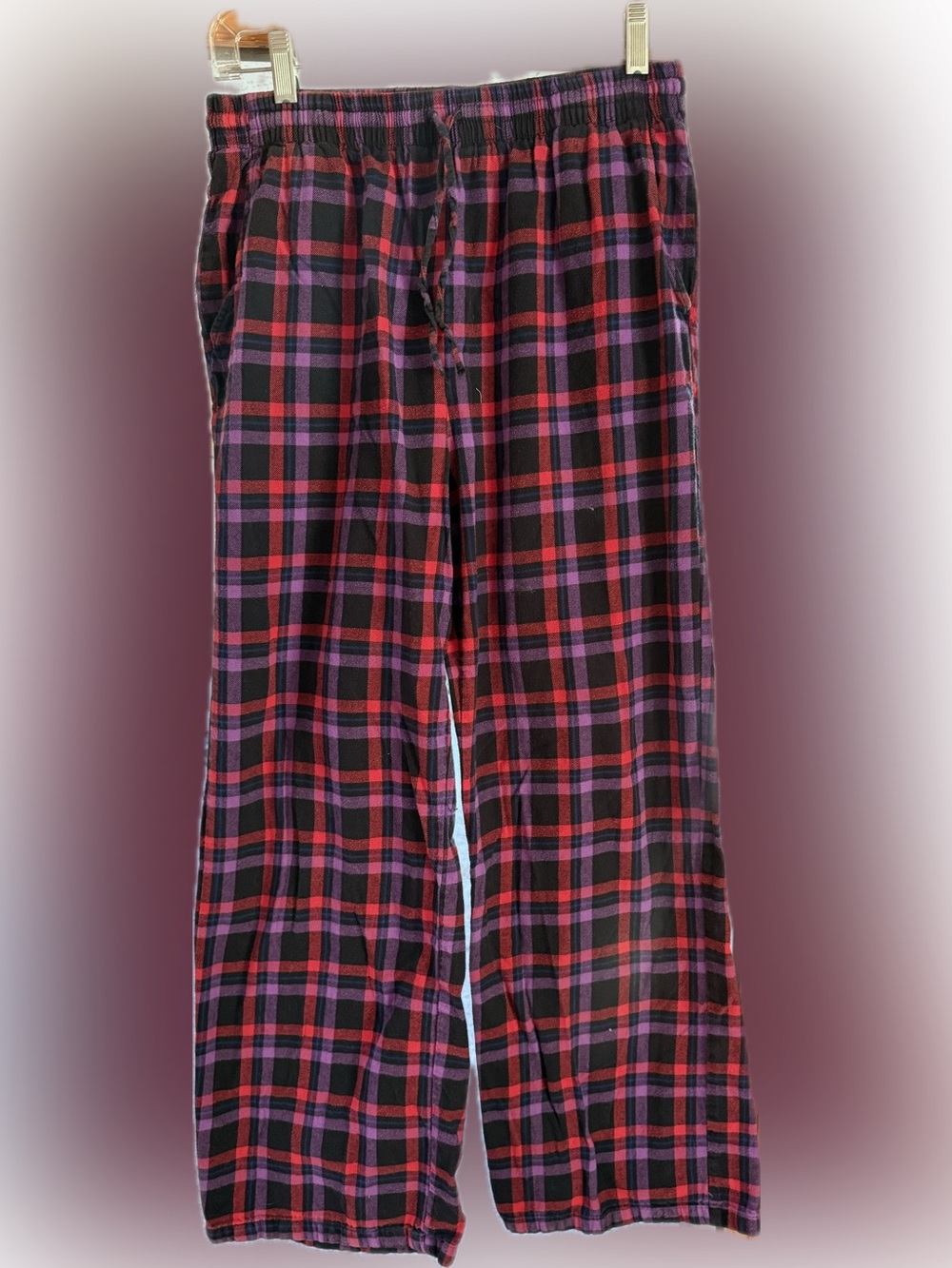 SAVAGE X FENTY Plaid Flannel Lounge Pants - Black, Red & Purple. LARGE
